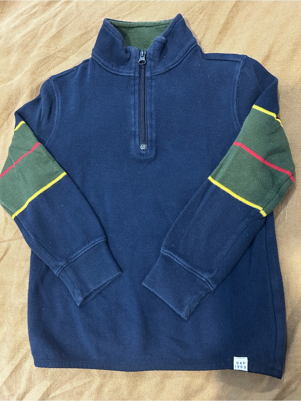 GAP Boys Navy Blue Quarter Zip Sweater With Stripes Size Small